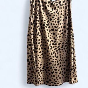Leopard Print Satin Midi Skirt - Beige/Black